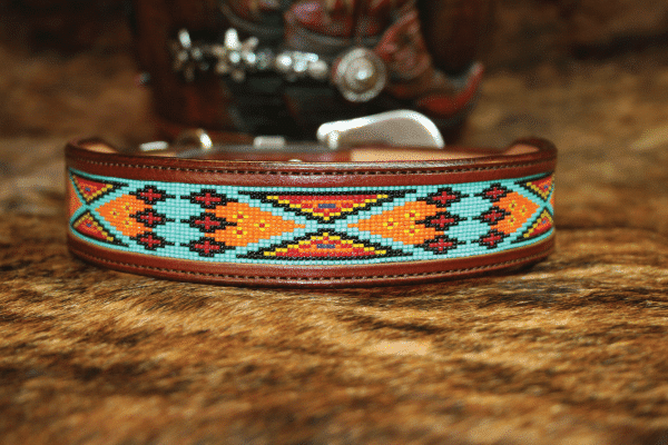 Desert Bloom Turquoise Beaded Leather Dog Collar