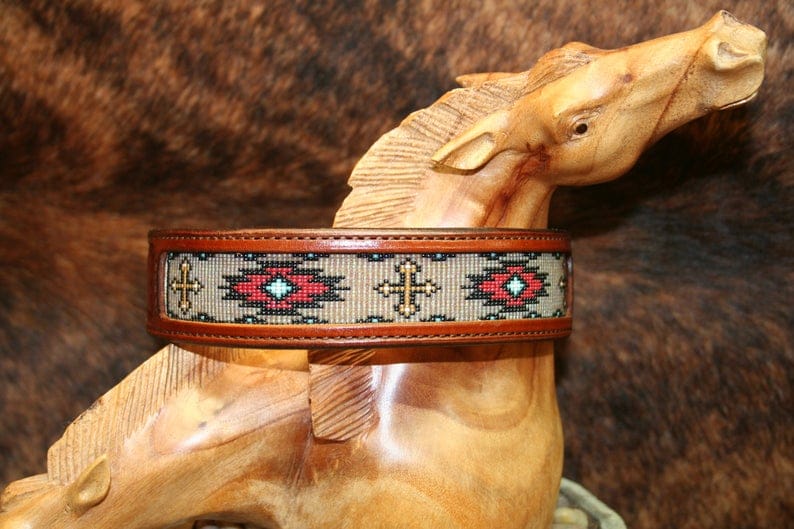 Beaded Leather Dog Collar Goldfield