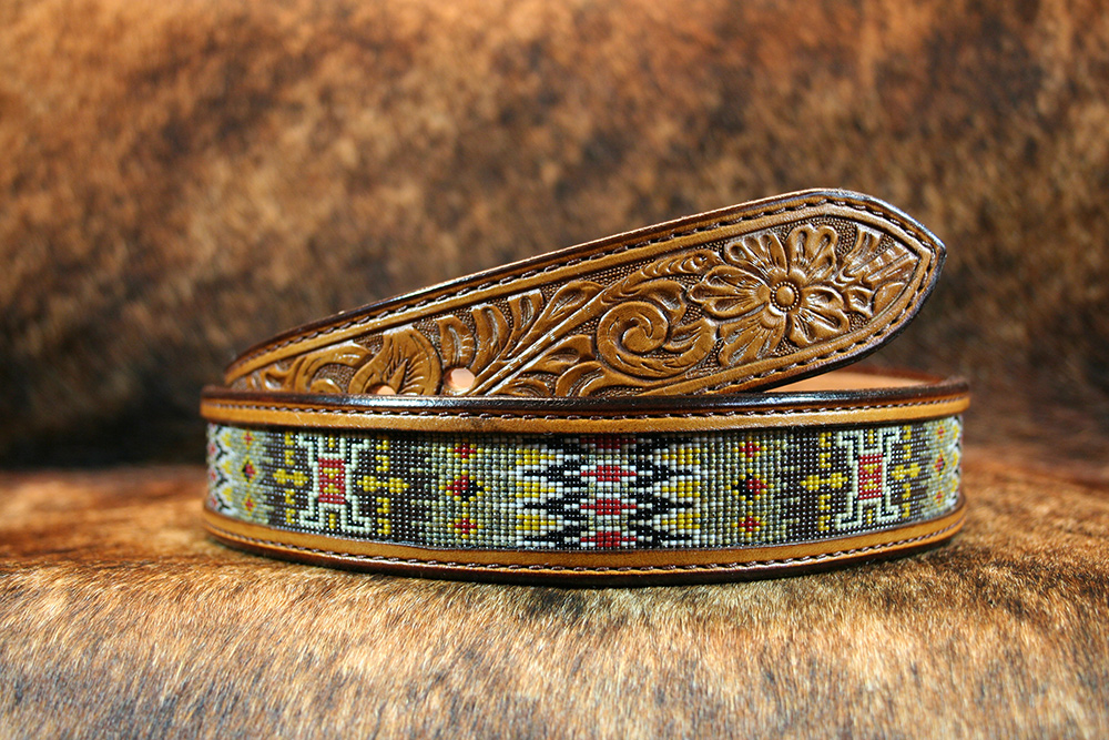 Tribal Echo Beaded Leather Western Belt